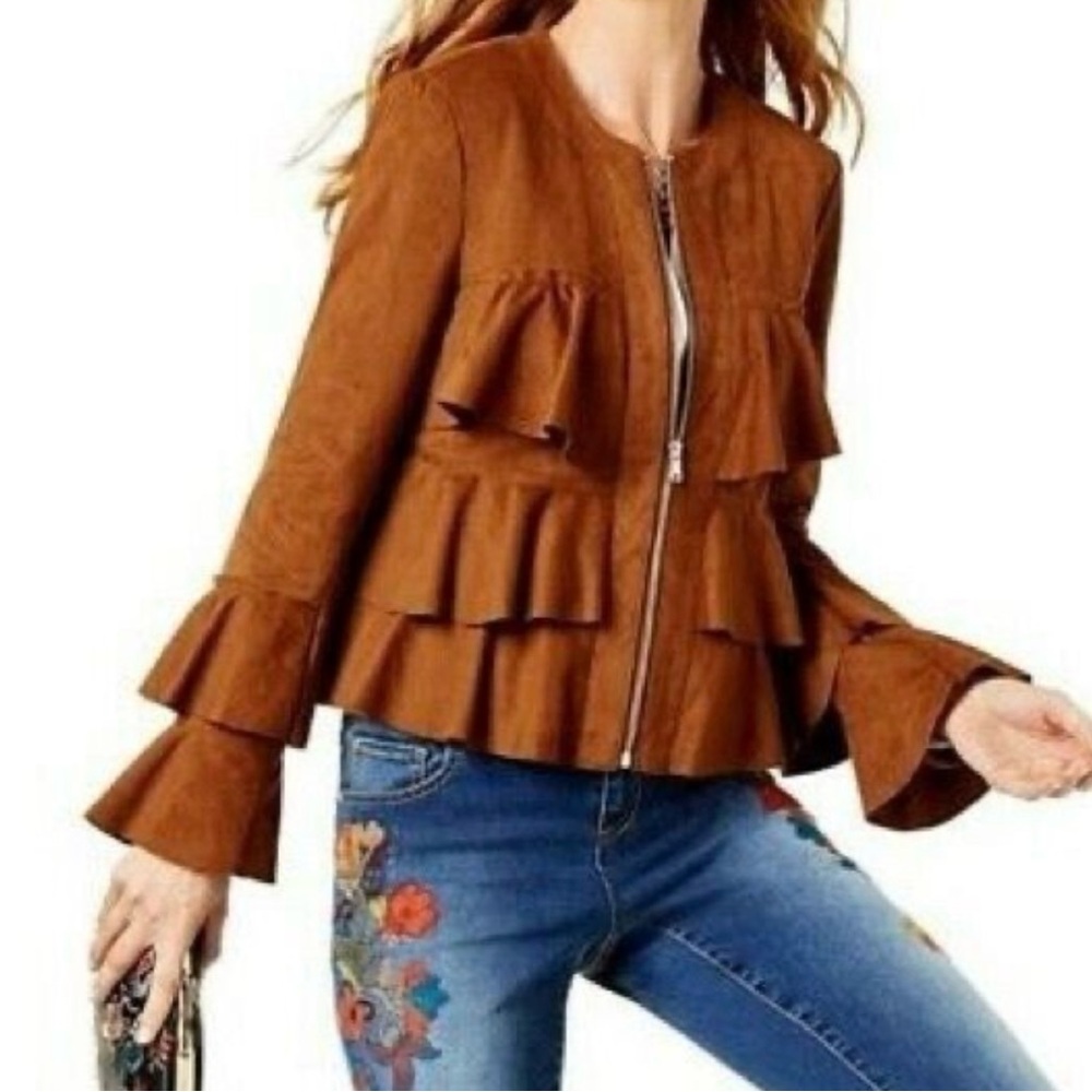 INC International Concepts Faux Suede Ruffle Jacket Women's 1X Full Zip New - Picture 2 of 13